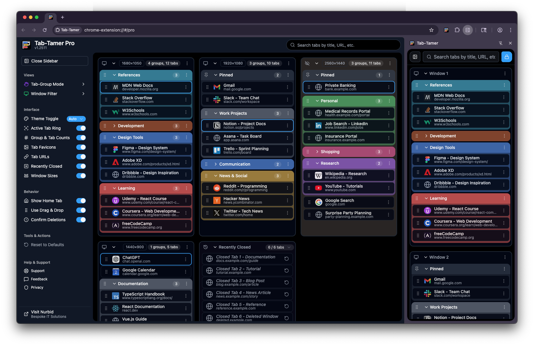 Tab-Tamer Pro vs Free Interface